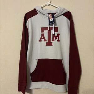 Texas ATM creme & deep red hooded  sweatshirt, size Large, New with tags